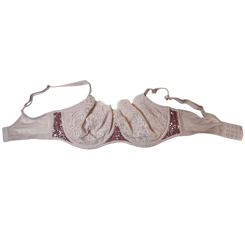 Victorias Secret Dream Angels Bra 34DDD Pink Lace Sequin Unlined Balconette F75 - Picture 8 of 8